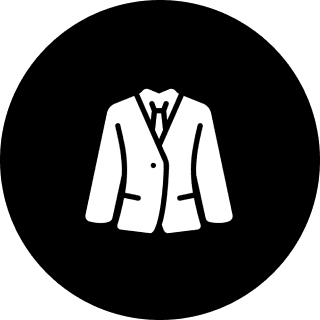 White suit jacket icon on black background.