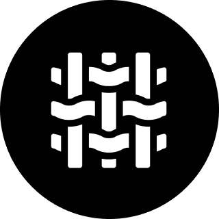 Geometric white pattern on black background.