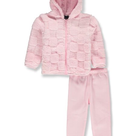 GIRLS EMBOSSED PLUSH HOODIE & FLEECE JOGGER SETS