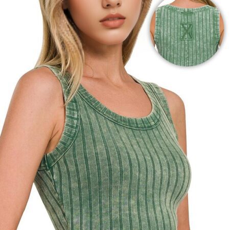 0801 Ribbed Sleeveless Scoop Neck Cropped Tank Top SI-25894