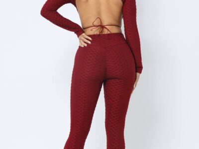 Honeycomb Open Back Tie Top and Leggings Set