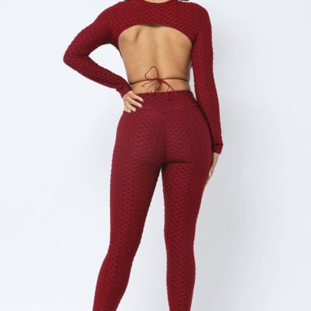 Honeycomb Open Back Tie Top and Leggings Set