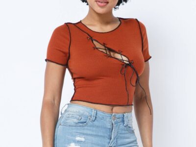 Open Front Cut Out Tie Crop Top