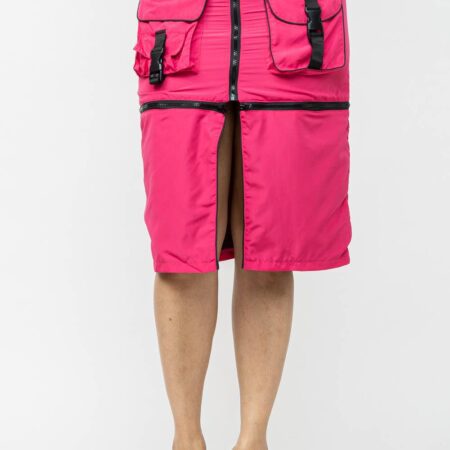 Front Zipper Side Pockets Midi Cargo Skirt