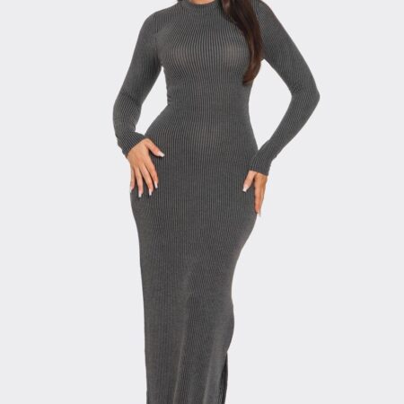 Two Tone All Over Striped Pattern Side Slit Dress