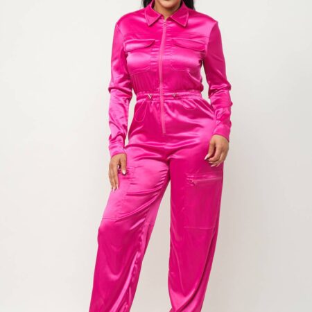 Front Zipper Pockets Top And Pants Jumpsuit