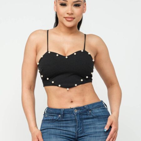 Front Heart Pearl Beaded Crop Top