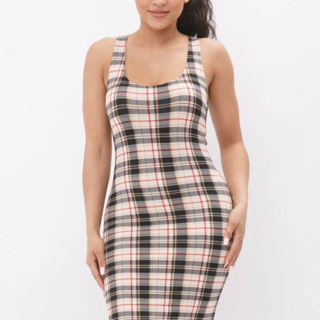 Plaid Print Tank Midi Dress