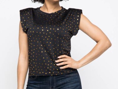 Dty Foil Star Print Shoulder Pad Trim Top