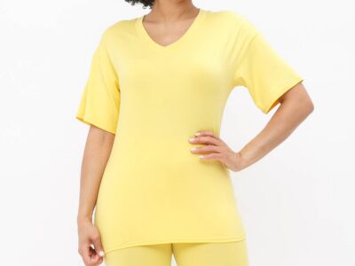 V Neck Basic T-Shirts Top and Bike Shorts Set