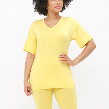 V Neck Basic T-Shirts Top and Bike Shorts Set