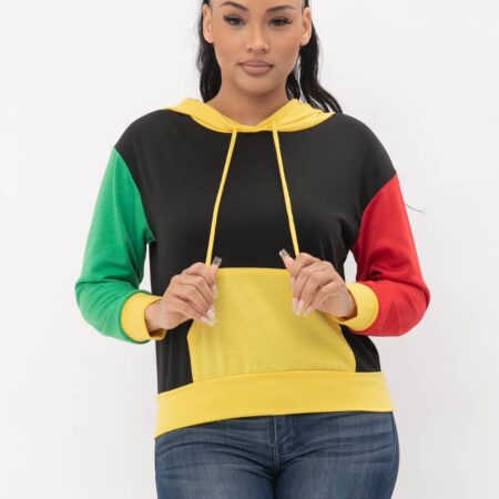 Color Block Front Pocket Long Sleeve Hoodie