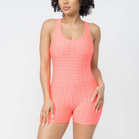 Honeycomb Jacquard Sleeveless Cross Back Romper