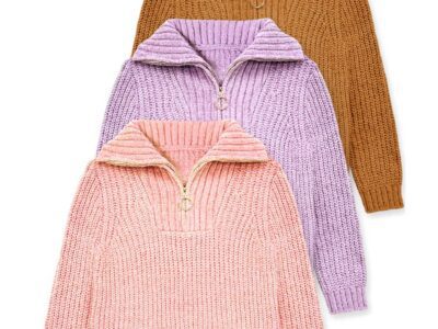 GWS-Y25-9036B Girl's Pullover Lurex Sweater w/ Zip Front