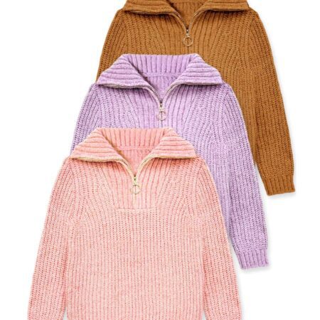 GWS-Y25-9036B Girl's Pullover Lurex Sweater w/ Zip Front