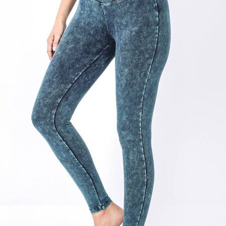 0731 Mineral Washed Wide Waistband Yoga Leggings SI-16456