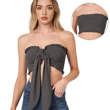 Smocked Tie Front Tube Top