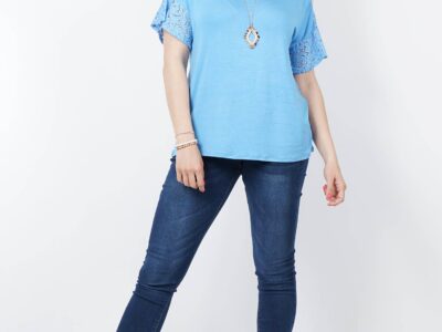 SI-14339 PLUS SIZE Lace sleeve detail top
