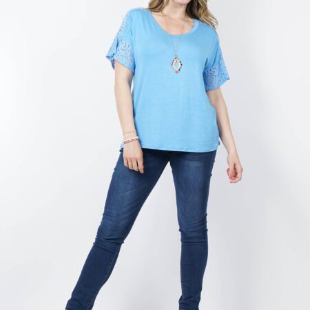 SI-14339 PLUS SIZE Lace sleeve detail top