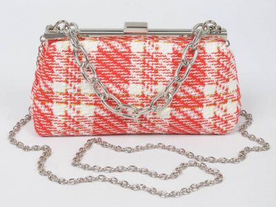 Tweed Plaid Hard Case Clutch