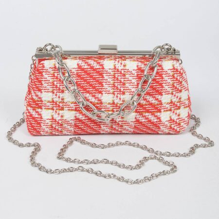 Tweed Plaid Hard Case Clutch