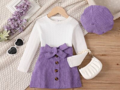 Toddler Girl Cable Top & Skirt & Hat Set