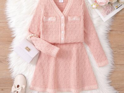 2PCS Kid Girl Sweet Textured Sweater and Skirt Set