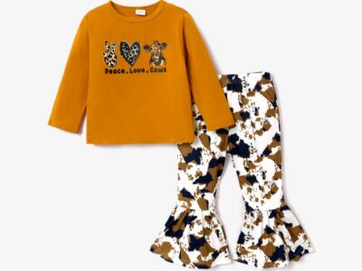 2-piece Toddler Girl  Leopard Animal Print Long-sleeve Tee