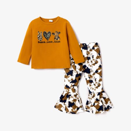 2-piece Toddler Girl  Leopard Animal Print Long-sleeve Tee