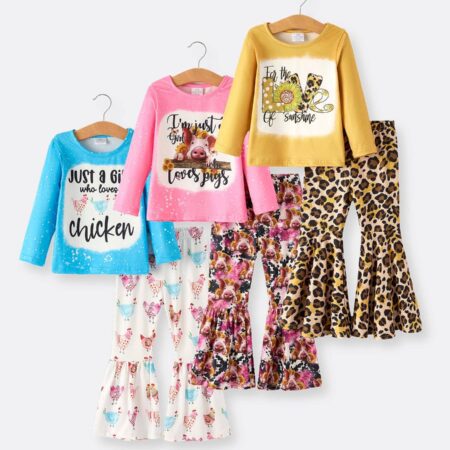 Farm Leopard Letter Hen Print Bleached Girls Set 6-Piece Set