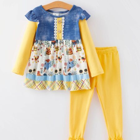Farm Print Girls Outfits Set